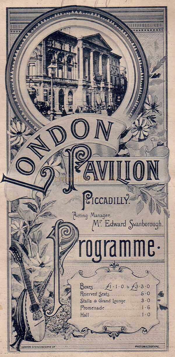 A programme for the London Pavilion for July 18th 1892.