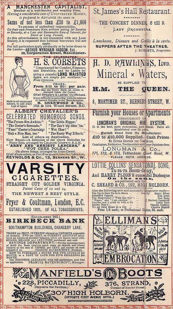 A programme for the London Pavilion for July 18th 1892.