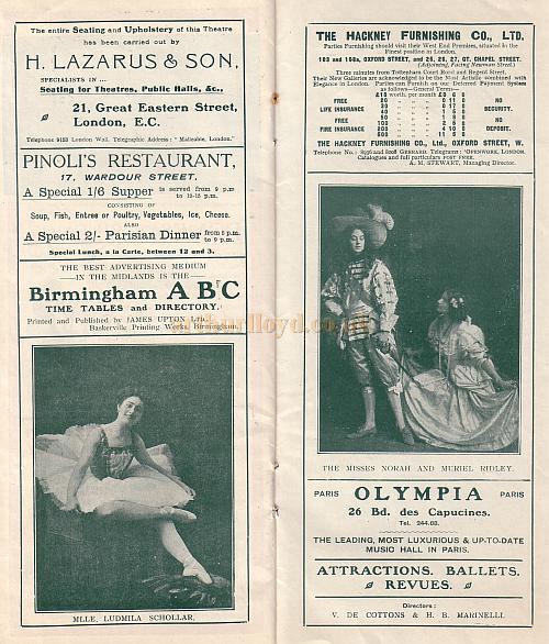 London Hippodrome Programme 1909 