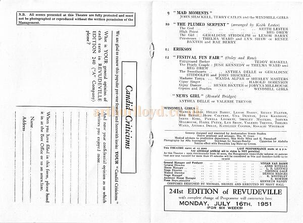 The Windmill Theatre 'Revudeville' Programme 1 - 1951
