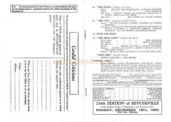 The Windmill Theatre 'Revudeville' Programme 2 - 1950