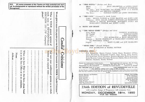 The Windmill Theatre 'Revudeville' Programme 3 - 1950