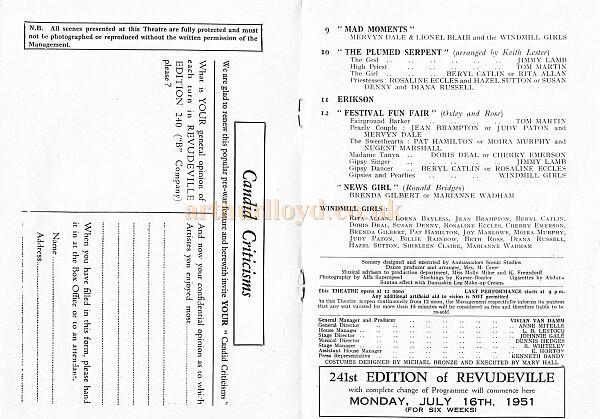 The Windmill Theatre 'Revudeville' Programme 4 - 1951