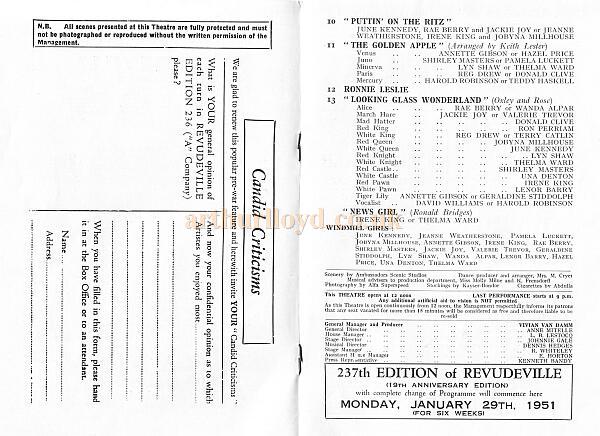 The Windmill Theatre 'Revudeville' Programme 5 - 1951
