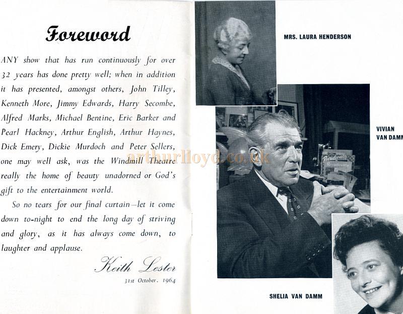 The Last Night Programme for the Windmill Theatre - 31st of October 1964