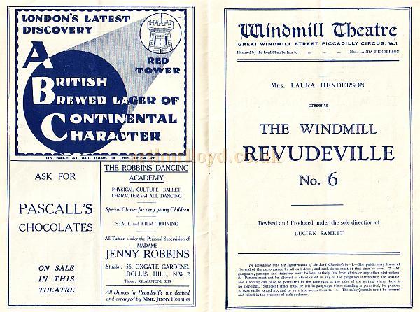 Early Revudeville programme (No.6) 9th of May 1932, just 3 months after Mrs. Laura Henderson introduced this new form of entertainment at the Windmill Theatre.