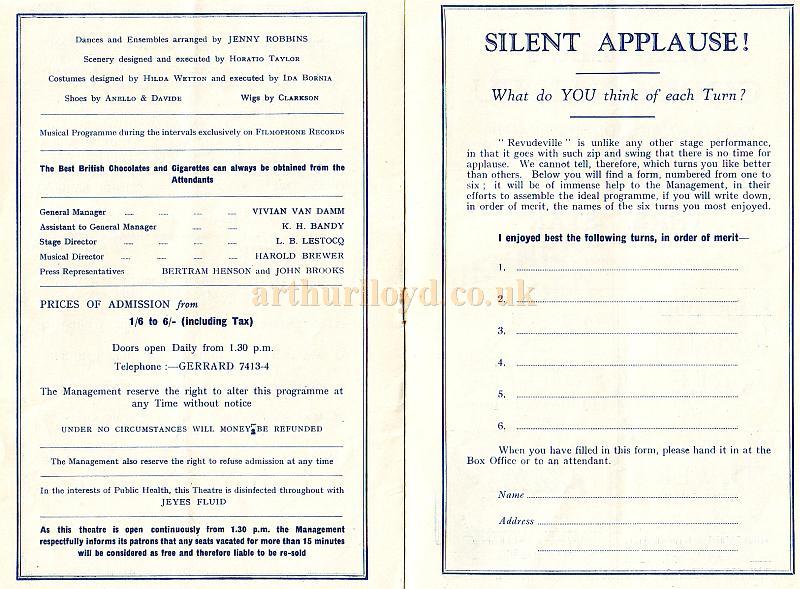 Early Revudeville programme (No.6) 9th of May 1932, just 3 months after Mrs. Laura Henderson introduced this new form of entertainment at the Windmill Theatre.