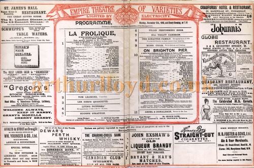 An Empire Theatre, Leicester Square Programme for November 5th 1894 - Courtesy Tim Trounce 