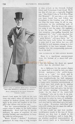 Hetty King, A London Music Hall favorite who has recently appeared in America. From a photograph by the Rotary Photograph Company, London.