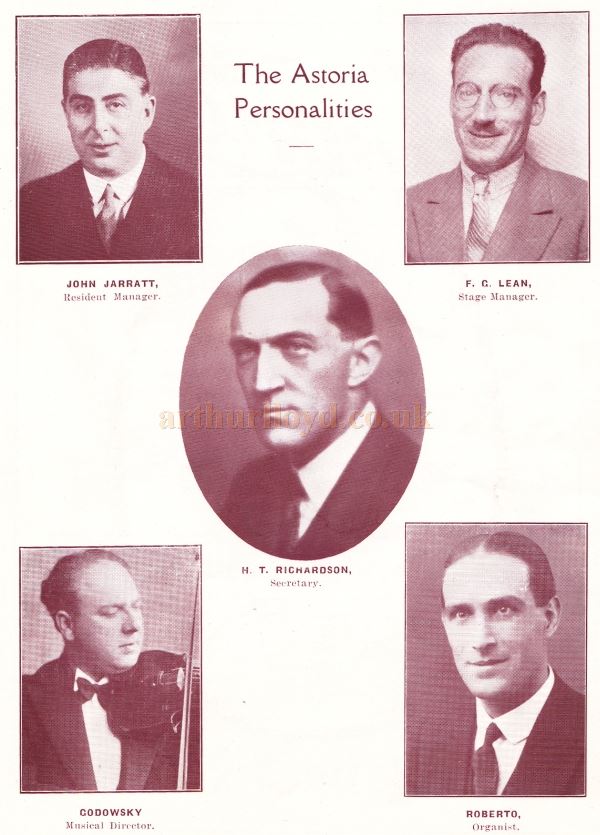Astoria Personalities - From the Opening Souvenir Programme for the Theatre.