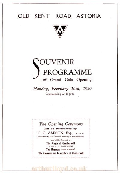 The Opening Souvenir Programme for the Old Kent Road Astoria.