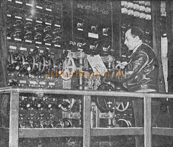 Herbert Stilling at the controls of the Lighting Switchboard (The Grand Master) at the Belfast Empire - Courtesy Bill Stilling.