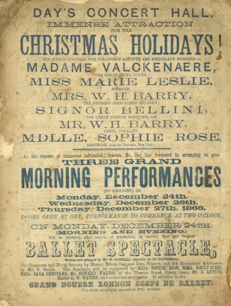 A Programme for Day's Crystal Palace, Birmingham, for December 20th 1866 - Courtesy Sue Taylor 
