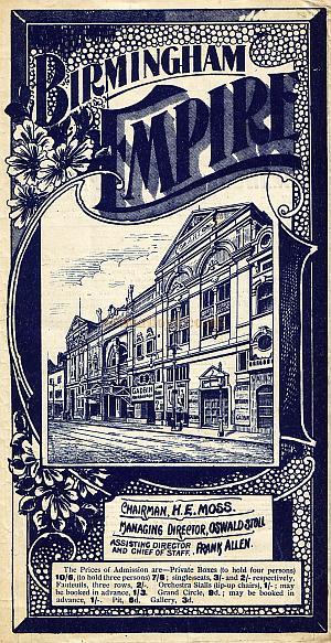 Programme for The Empire Theatre, Birmingham 1910