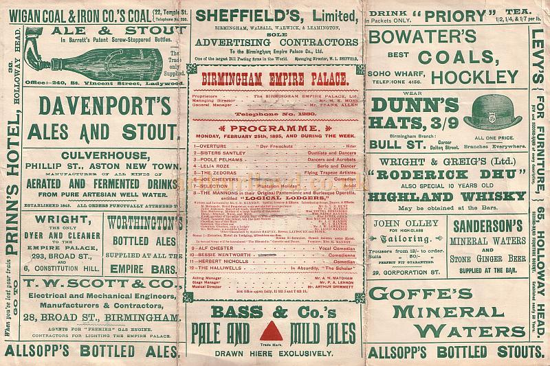 Programme for The Empire Palace, Birmingham 1895 