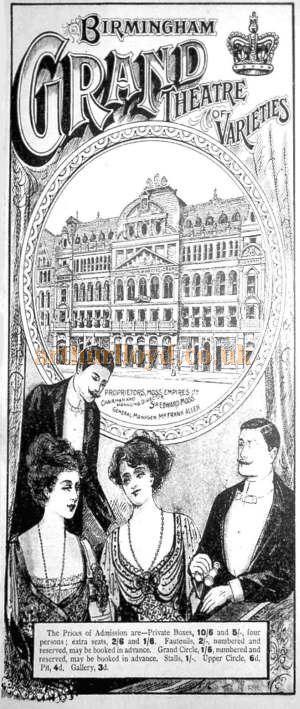 An early 1900s programme front for the Grand Theatre of Varieties, Birmingham - Courtesy William Neale.