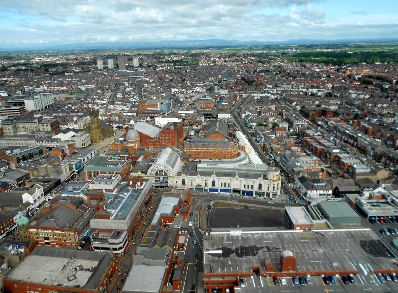 The View from the top of the Blackpool Tower, including the Winter Gardens Complex, in August 2012 - Photo M.L. 