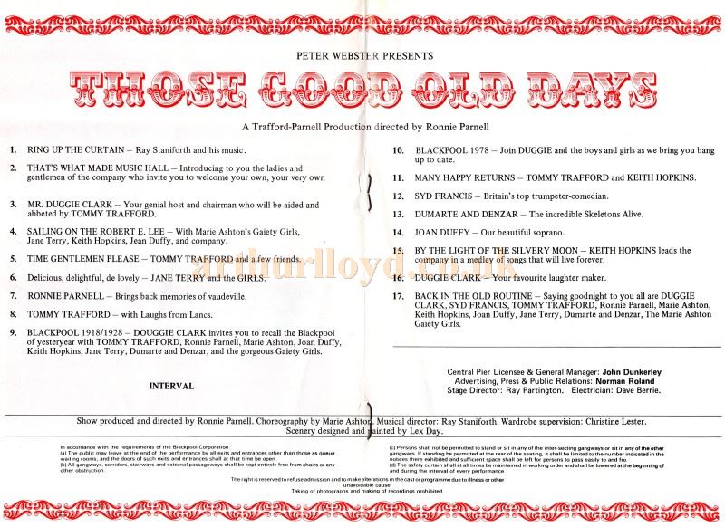 A programme for 'Those Good Old Days' at the Central Pier, Blackpool in 1978 - Courtesy Duggie Chapman and Keith Hopkins