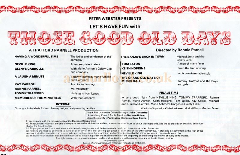 A programme for 'Those Good Old Days' at the Central Pier, Blackpool in 1979 - Courtesy Duggie Chapman and Keith Hopkins 