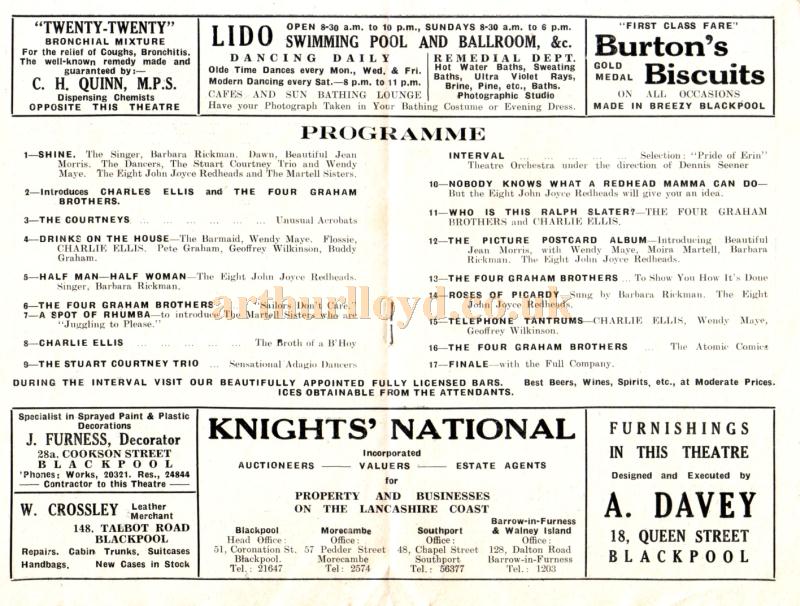 A Programme for Feldman's Theatre, Blackpool in the 1950s