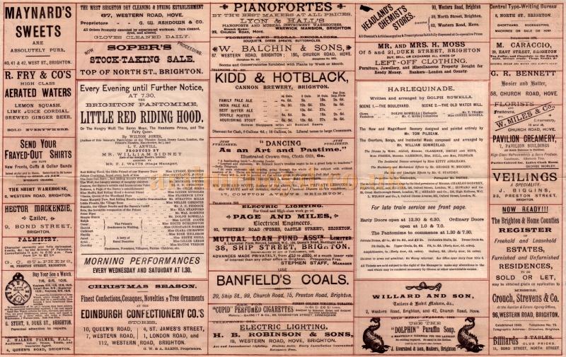 A programme for the pantomime 'Little Red Riding Hood' at the Theatre Royal, Brighton in 1892 / 1893