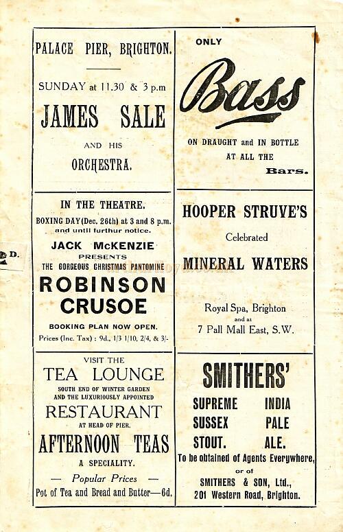 A Programme for Robinson Crusoe at the Palace Pier Theatre, Brighton in 1923