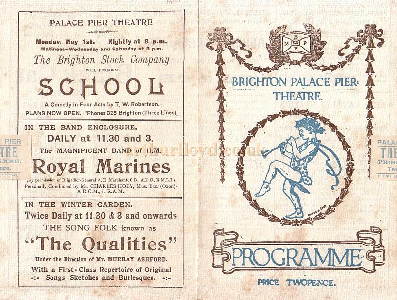 A Programme for 'Caste' by T. W. Robertson with Albert Chevalier and the Brighton Stock Company at the Palace Pier Theatre in 1917
