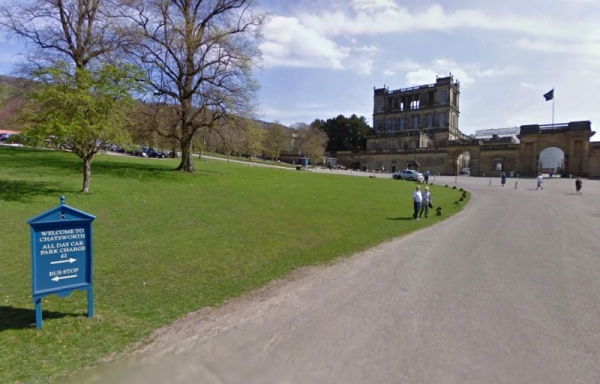 A Google StreetView Image of Chatsworth House and Tower in 2013.