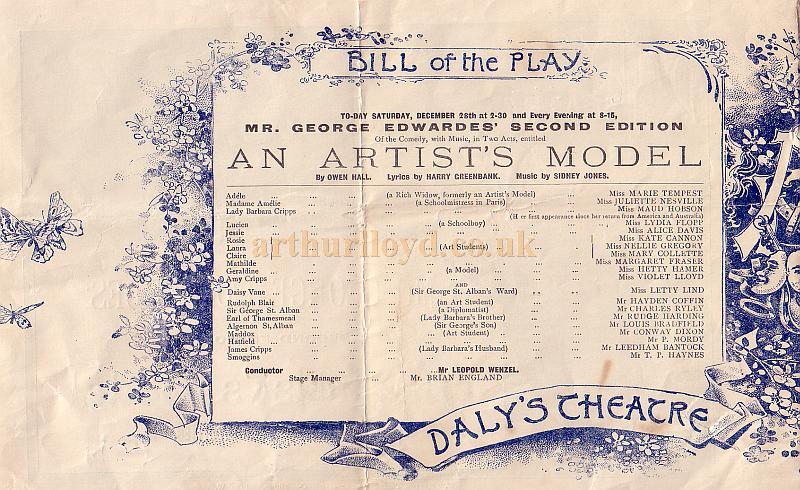 A Programme for the Second Edition of 'An Artist's Model' at Daly's Theatre in September 1895 