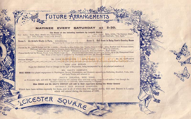 A Programme for the Second Edition of 'An Artist's Model' at Daly's Theatre in September 1895 