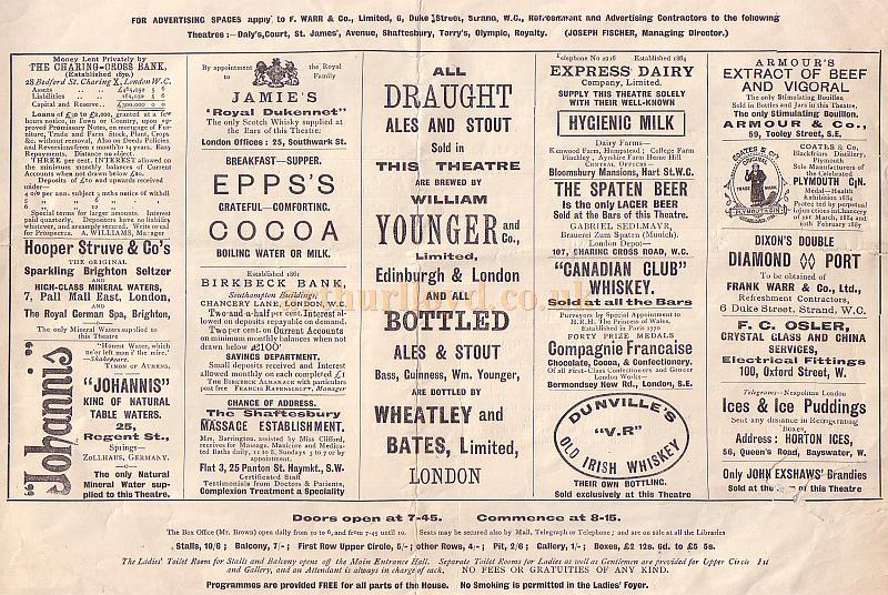 A Programme for the Second Edition of 'An Artist's Model' at Daly's Theatre in September 1895 