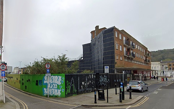 A Google StreetView Image showing the site of the former Granada Theatre, Dover in April 2023 - Click to Interact.