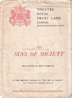 Theatre Royal, Drury Lane Programme for 'Sins of Society' 1907