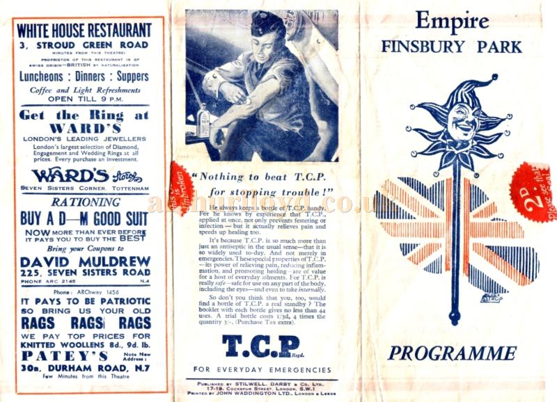 A Wartime Variety Programme for the Finsbury Park Empire in June 1942 - Courtesy Linda Chadwick