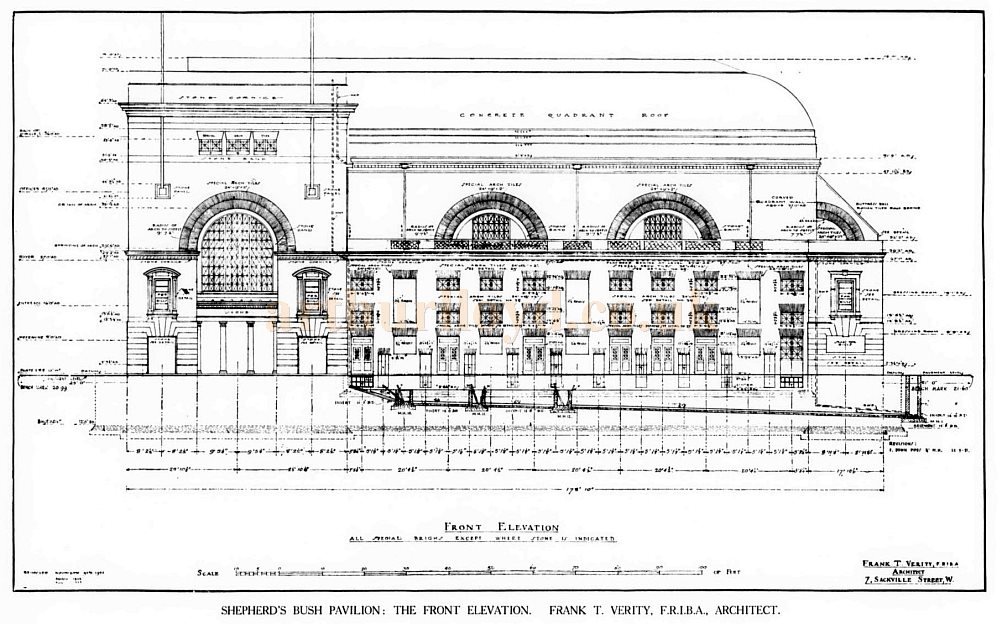Frank T. Verity's Plans of the Shepherd's Bush Pavilion, Hammersmith, London - From The Architects' Journal, 1st of July 1925.