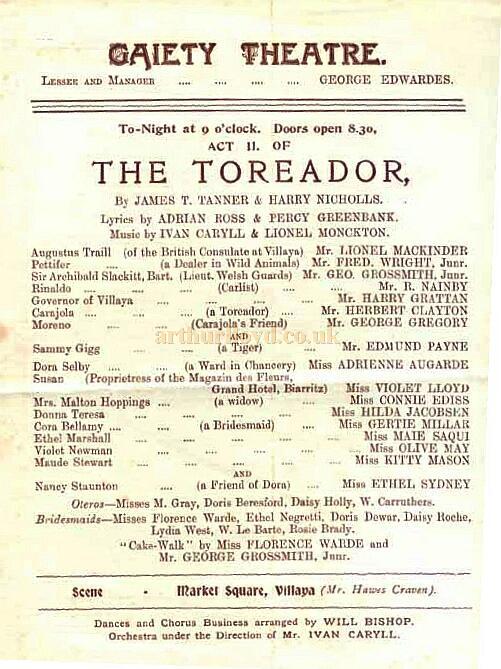 A Programme for last performance at the first Gaiety Theatre, Strand, London, July 4th 1903 - Courtesy Michaela Bilynskyj.