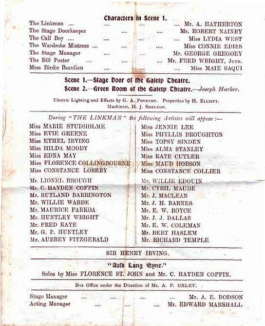 A Programme for last performance at the first Gaiety Theatre, Strand, London, July 4th 1903 - Courtesy Michaela Bilynskyj.