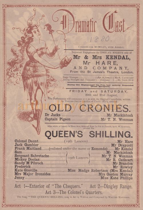 A Programme for Bernard's Glasgow Gaiety in August 1880
