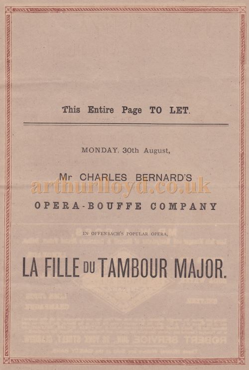 A Programme for Bernard's Glasgow Gaiety in August 1880