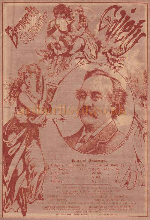 A Programme for Bernard's Glasgow Gaiety in August 1880