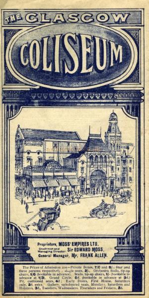 A Programme for the Coliseum Theatre , Glasgow for 1911 - Courtesy Graeme Smith. 