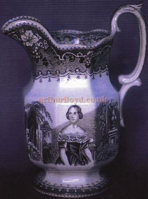 A Jenny Lind Jug potted by J & MP Bell`s famed Glasgow Pottery, to commemorate her tour of Scotland in 1848 - Courtesy Douglas Leishman.
