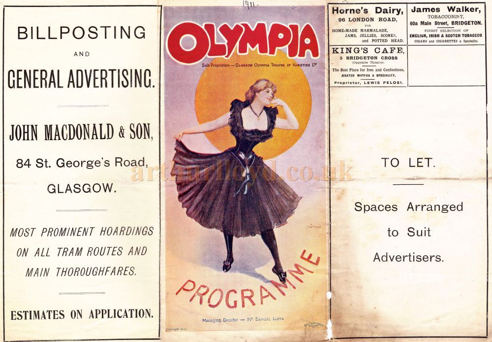 The Opening programme for the Olympia Theatre, Glasgow on September the 18th 1911 