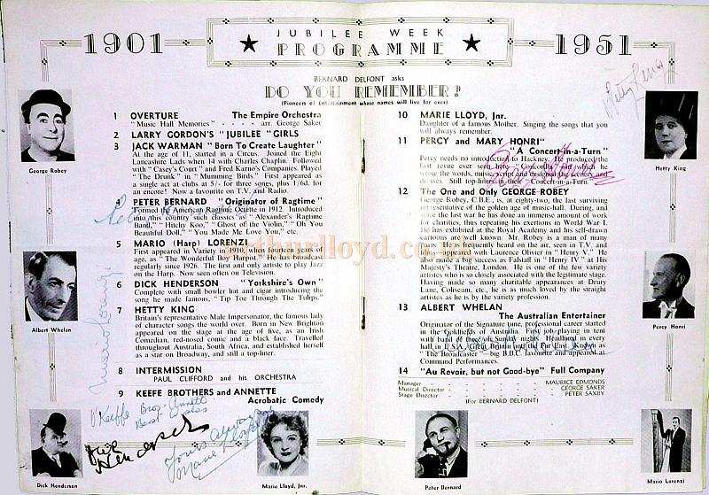 Twice Nightly Variety Programme for the Hackney Empire in the Theatre's Jubilee year of 1951