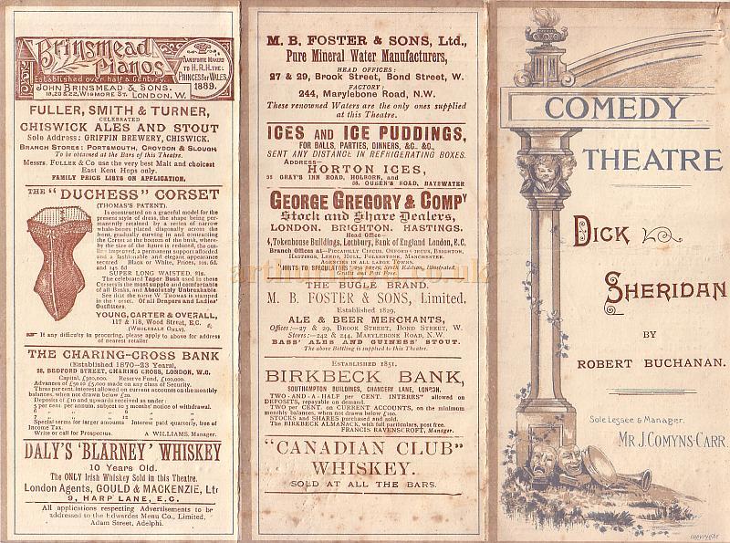 Programme for the comedy 'Dick Sheridan' at the Comedy Theatre, London in March 1894