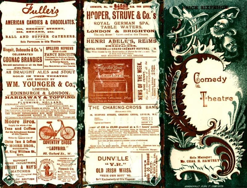 A programme for 'Lord and Lady Algy' at the Comedy Theatre in April 1898.