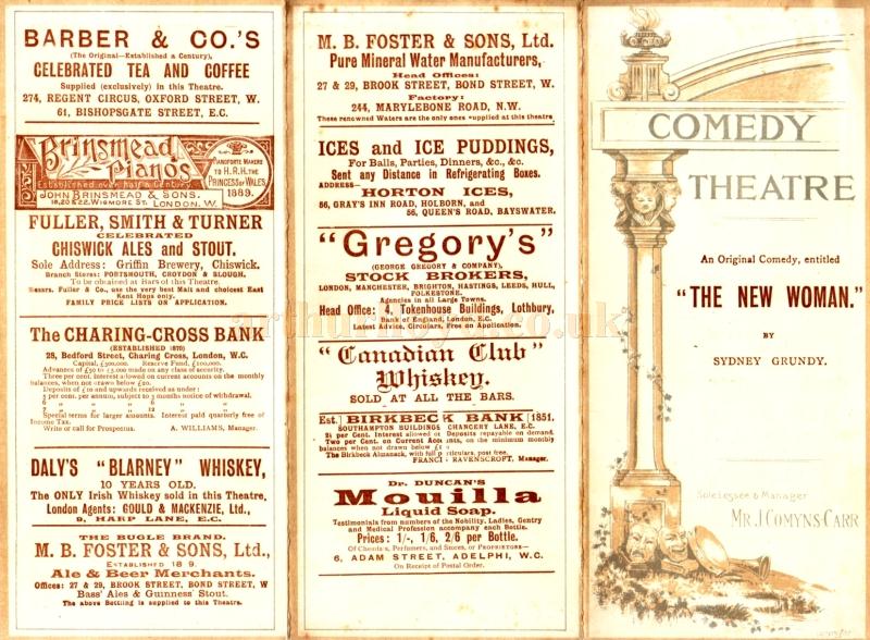 A programme for 'The New Woman' at the Comedy Theatre in October 1894 