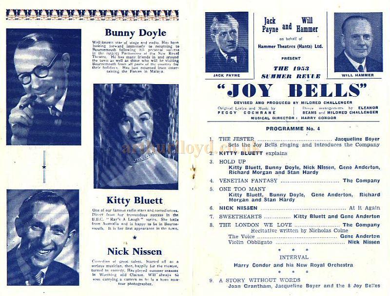 Programme for 'Joy Bells' at the Theatre Royal, Bournemouth - Courtesy Alan Chudley.