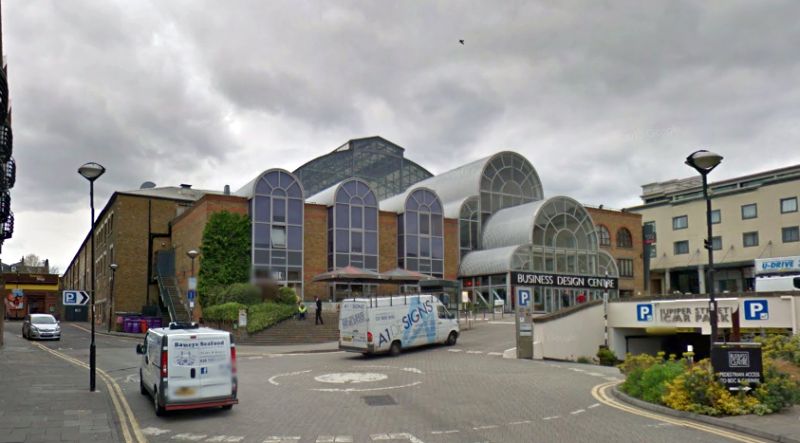A Google StreetView Image of the Business Design Centre, formerly the Agricultural Hall, Islington - Click to Interact