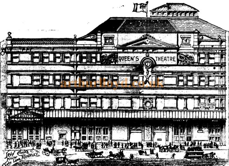 A Sketch of the Queen's Theatre, Keighley, Later the Hippodrome Theatre - From the ERA, 25 Nov 1899.